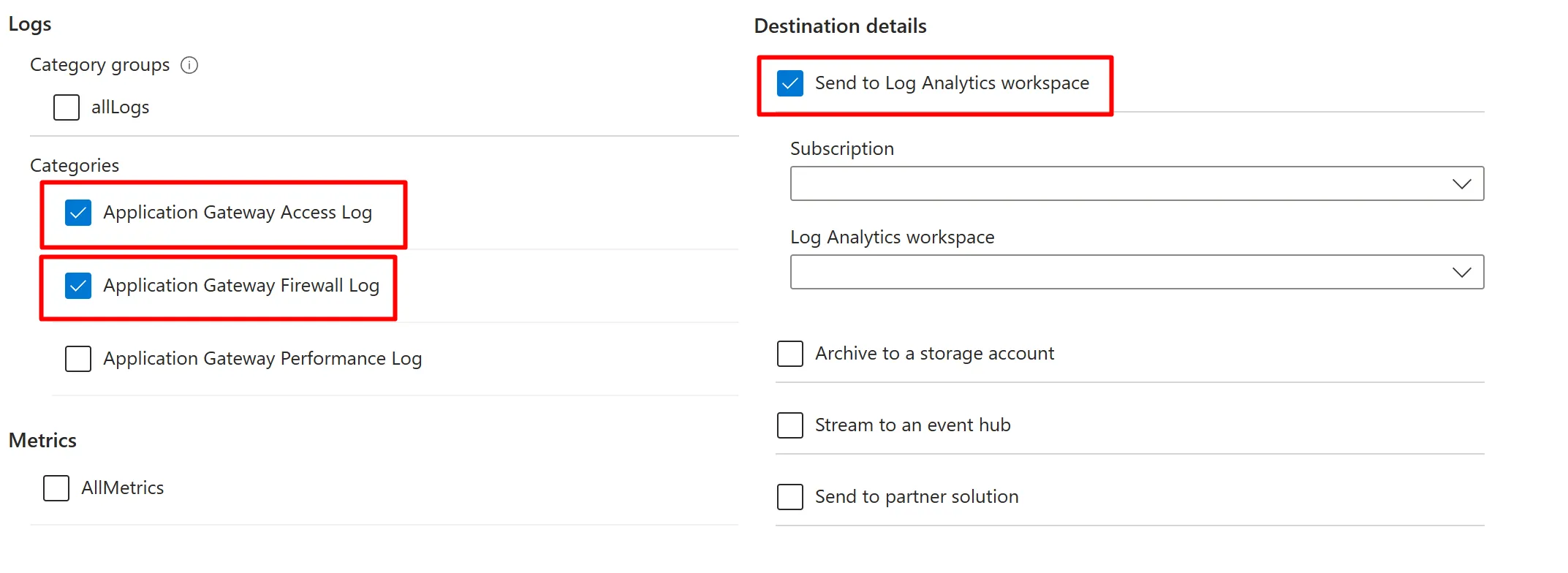 Send Application Gateway Logs to Log Analytics workspace